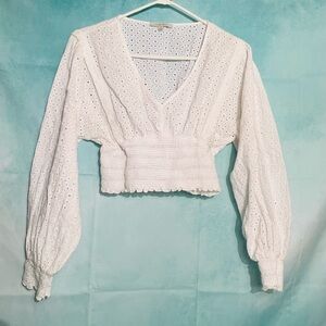 Love Tree White Eyelet Women's Long Sleeve Crop Top Size M